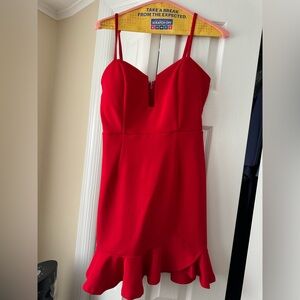 Brand New, Never worn and With Tags L’atiste red mini dress with Ruffle Trim.